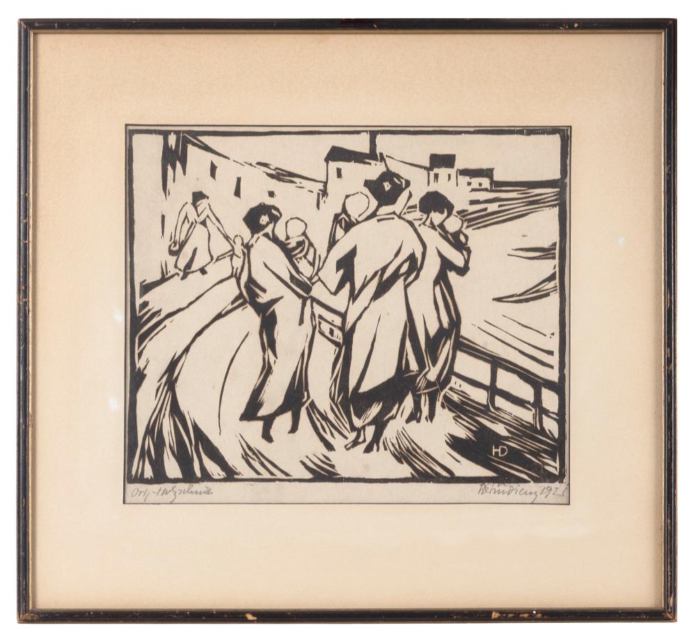 Appraisal: HERM DIENZ GERMANY - DREI FRAUEN WOODCUT PRINT ON PAPER