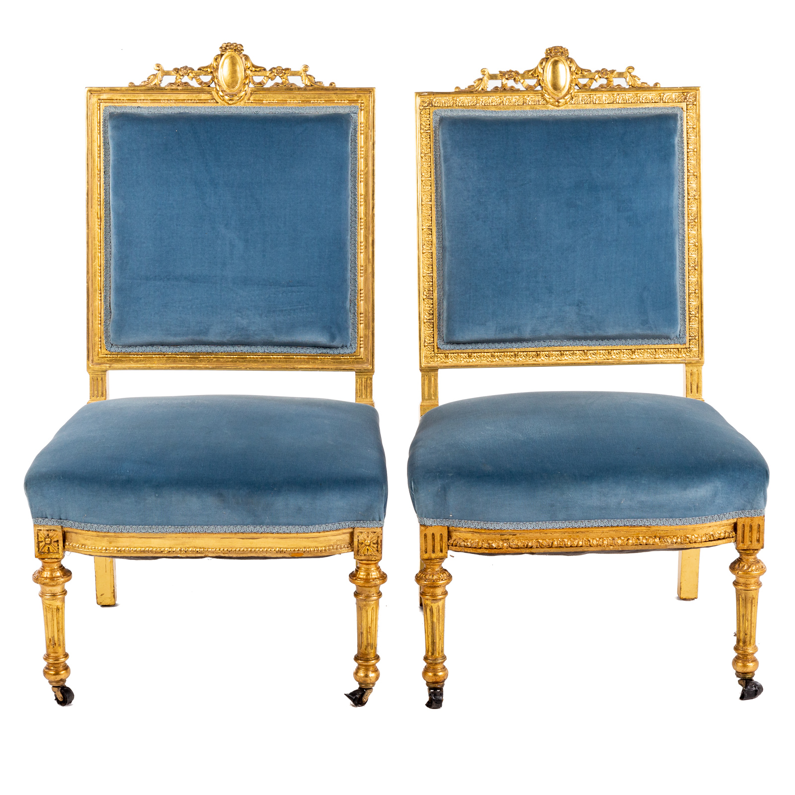 Appraisal: TWO LOUIS XVI STYLE GILTWOOD SIDE CHAIRS Early th century