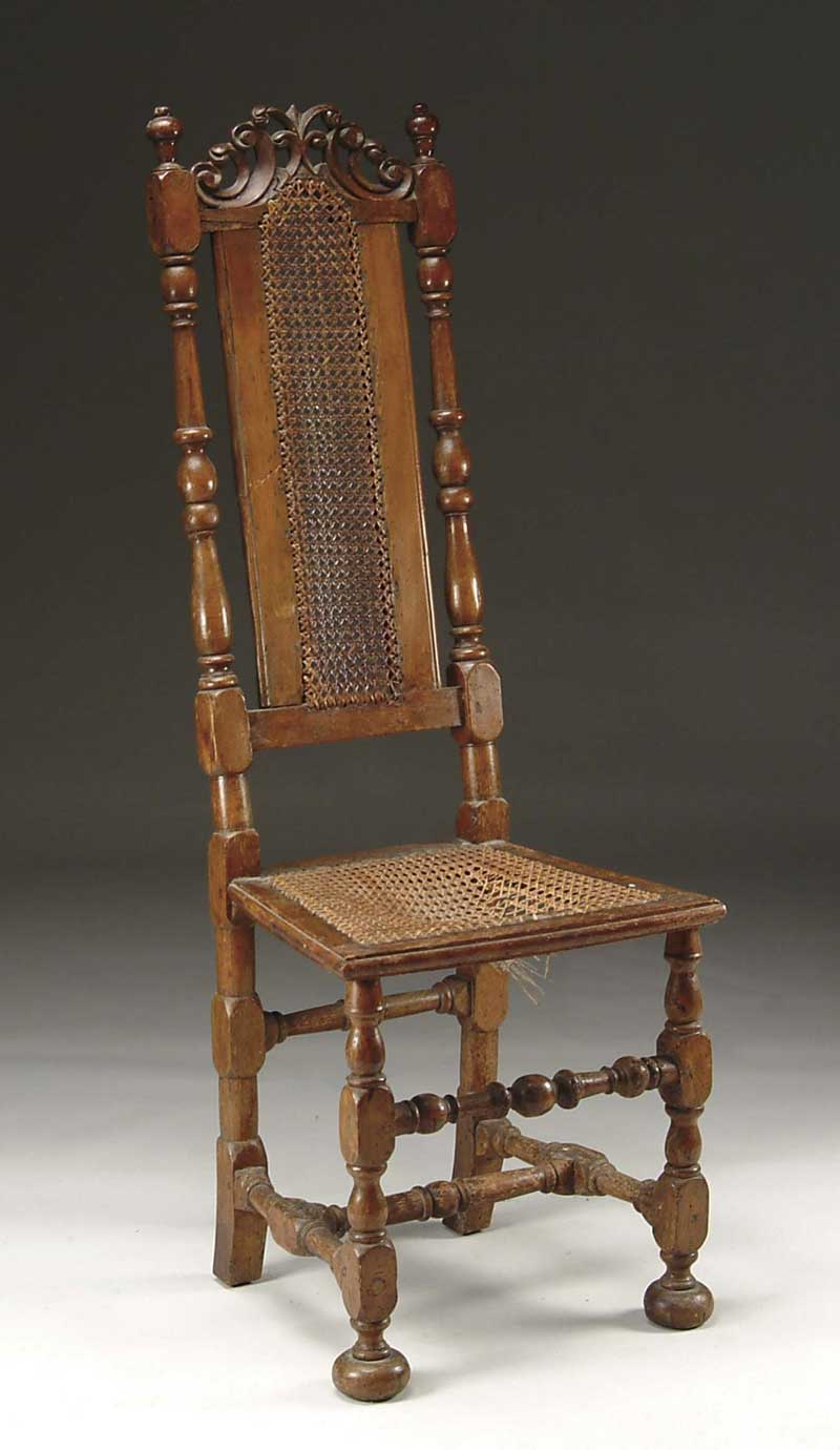 Appraisal: EARLY WILLIAM MARY CARVED SIDE CHAIR th th Century Having