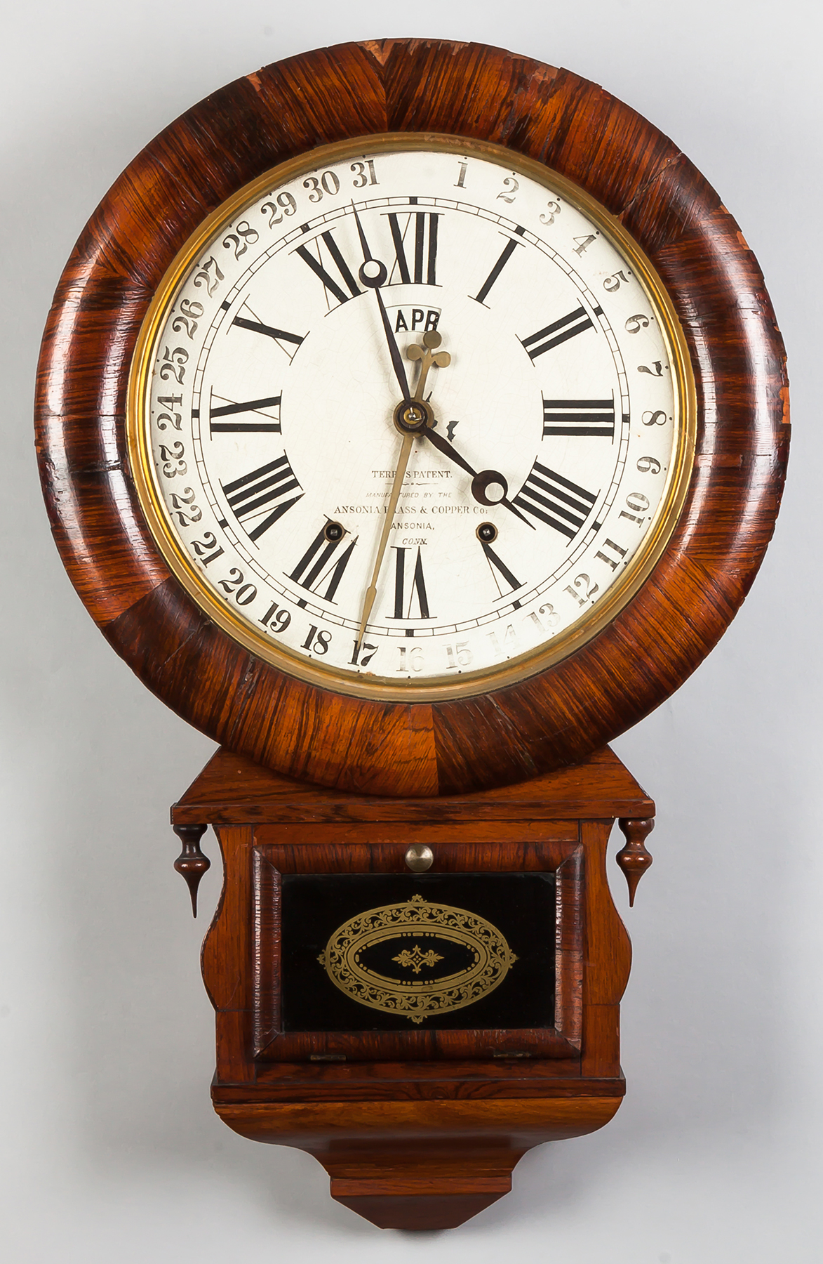 Appraisal: Ansonia Brass Copper Co Calendar Clock CT Rosewood case minor