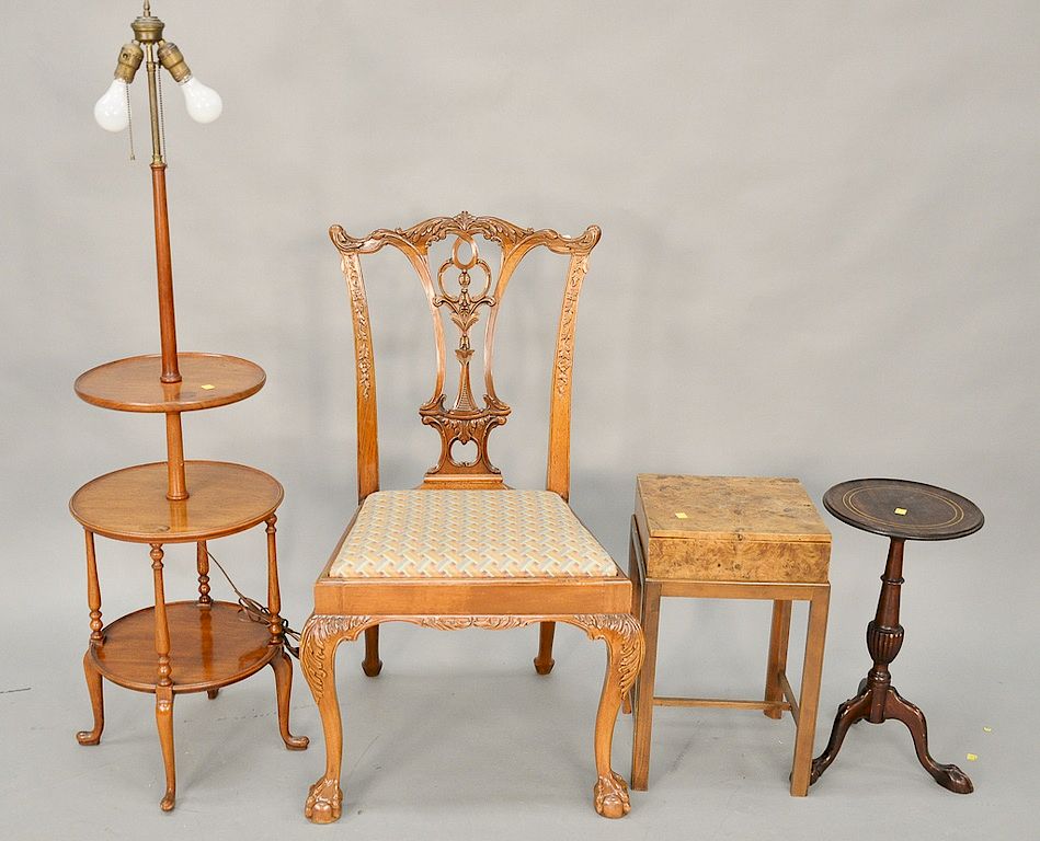 Appraisal: Four piece lot to include three tier mahogany floor lamp