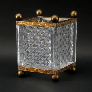 Appraisal: Vintage Bronze Mounted Baccarat Style Square Cache Pot Vintage Bronze