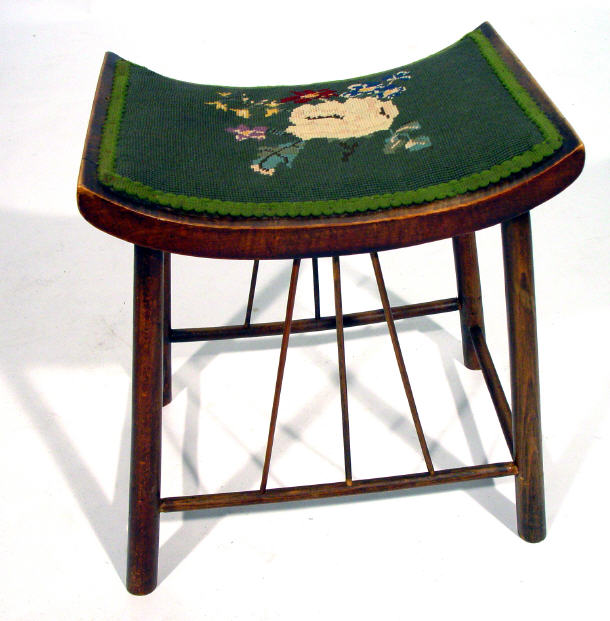 Appraisal: Art Nouveau mahogany Libertys style stool with tapestry seat cm