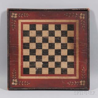 Appraisal: Painted Game Board America th century red border with floral