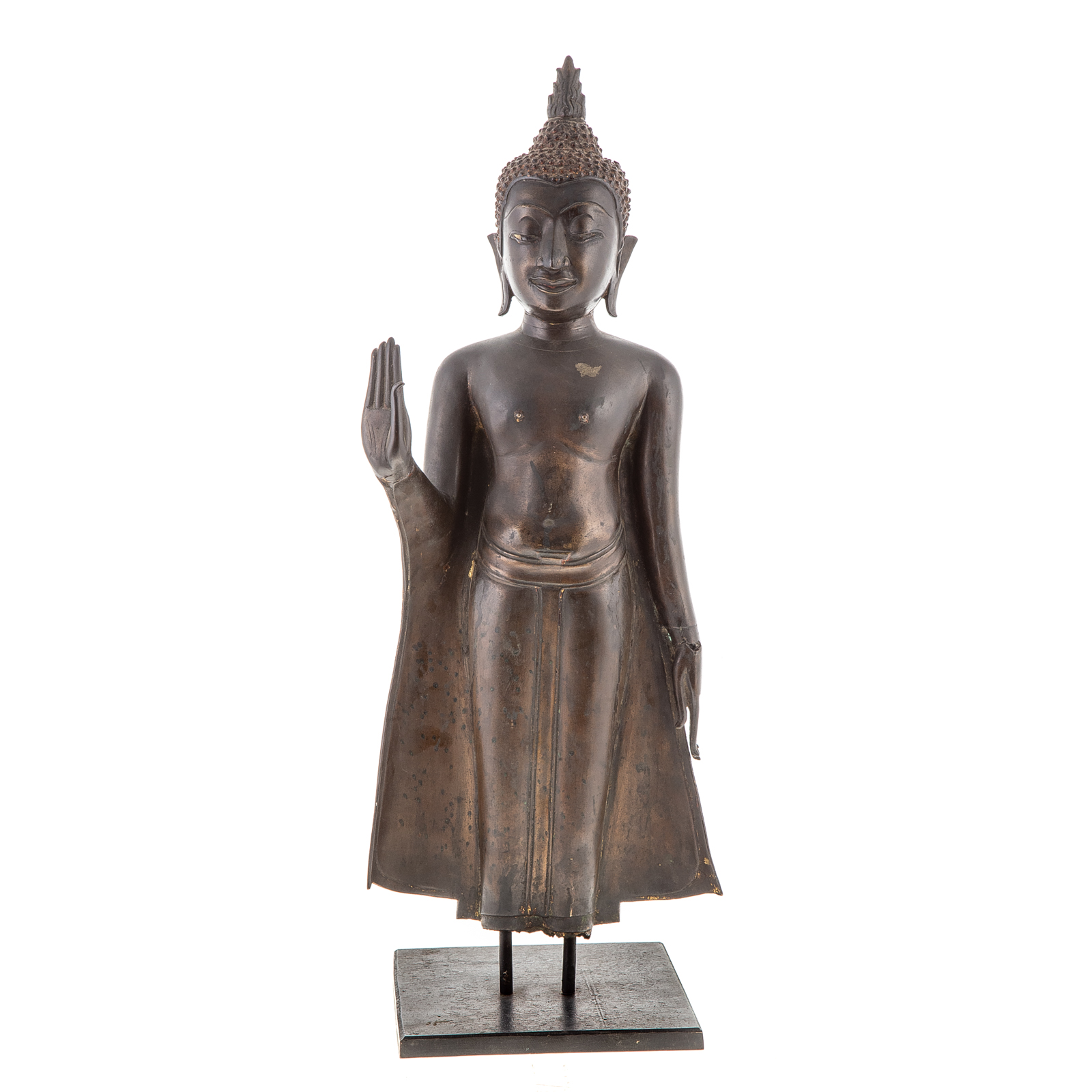 Appraisal: THAI BRONZE STANDING BUDDHA th century or earlier figure with