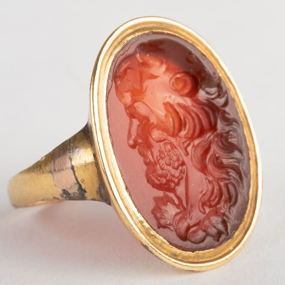 Appraisal: Carnelian Agate Intaglio of Hercules Set in a Gold Ring