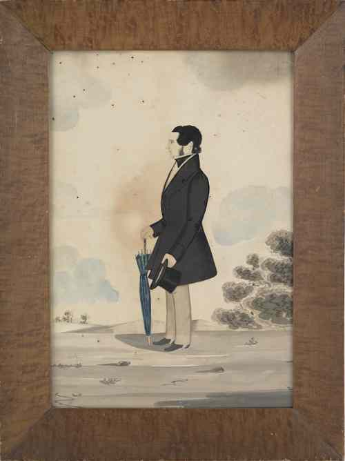 Appraisal: Watercolor profile portrait of a gentleman mid th c retaining