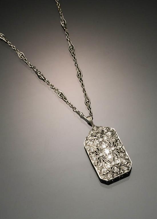 Appraisal: Art Deco Choker Length Platinum and Diamond Pendant Necklace Circa