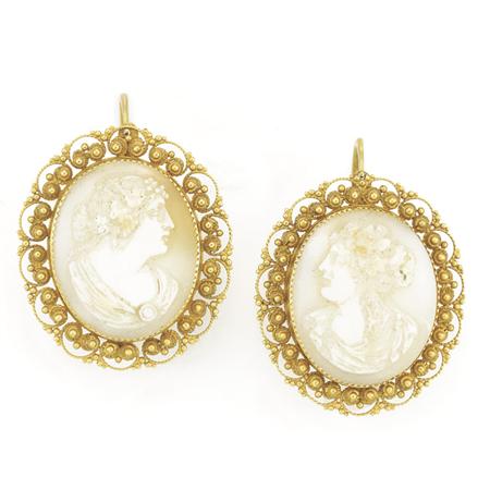 Appraisal: Pair of Antique Gold and Shell Cameo Earrings Estimate -