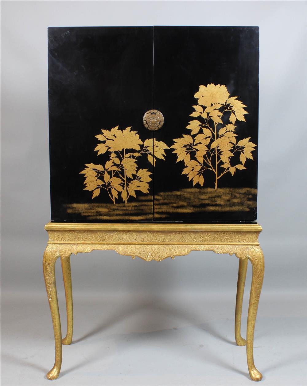 Appraisal: GEORGE II STYLE CHINOISERIE CABINET ON STAND having an upper