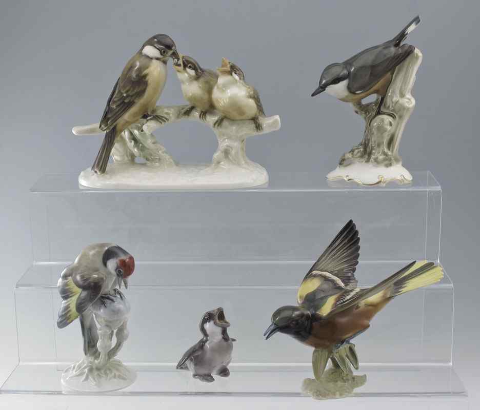 Appraisal: PORCELAIN BIRD FIGURINES HUTSCHENREUTHER MORE To include Hutschenreuther mother bird