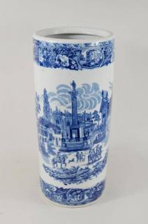 Appraisal: Transferware Blue White Porcelain Umbrella Stand Transferware blue white porcelain