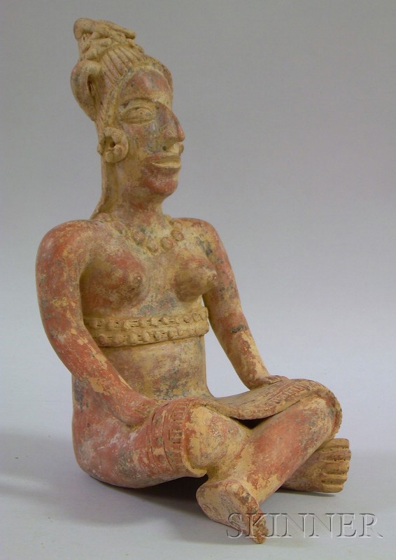 Appraisal: Pre-Columbian Style Pottery Figure of a Seated Woman ht in