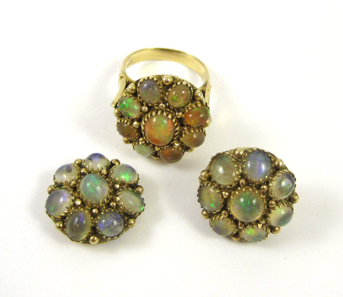 Appraisal: THREE PIECE JELLY OPAL JEWELRY SET including a k yellow