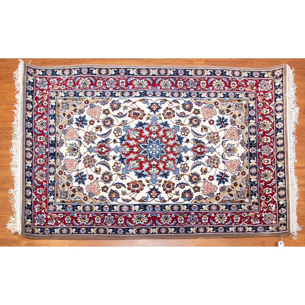 Appraisal: Fine Isfahan Rug Persia x Modern hand-knotted silk inlaid wool