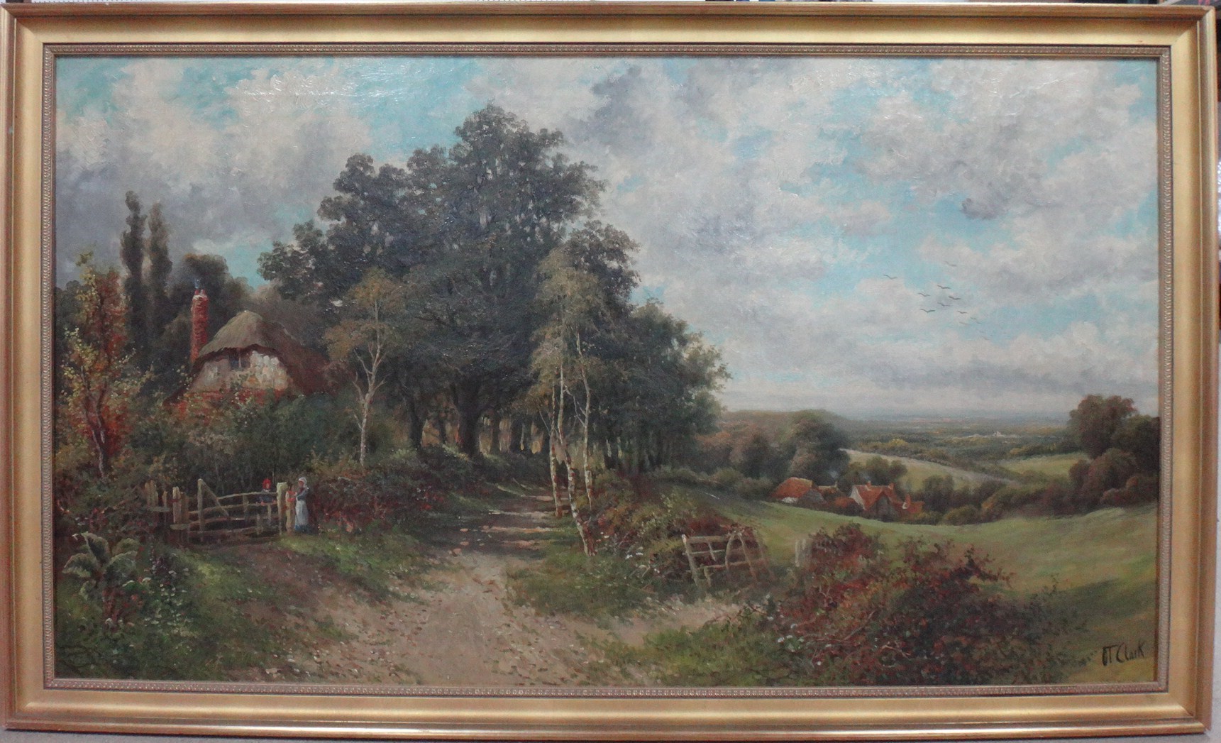 Appraisal: Octavius T Clark - Cottages in a landscape oil on