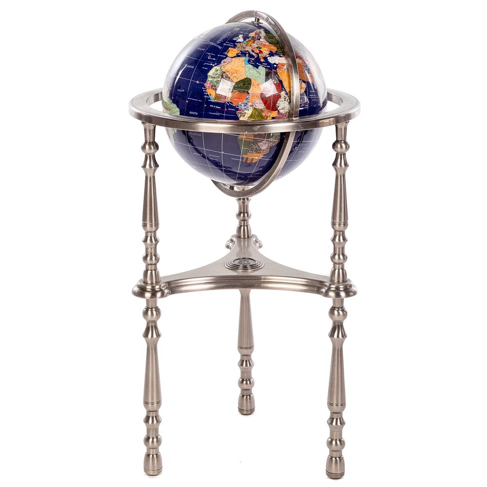 Appraisal: Mineral Globe on Stand Globe composed of exotic minerals including