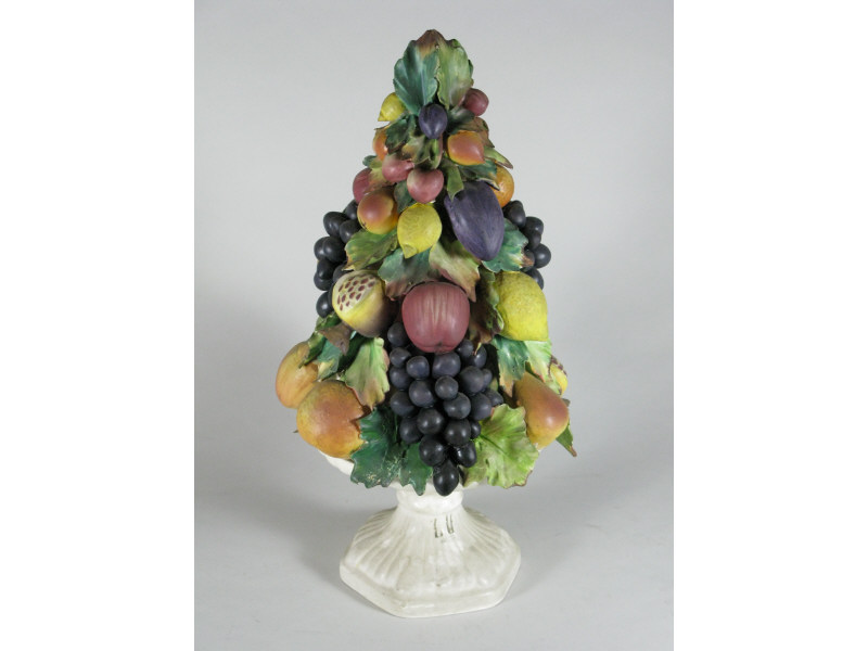 Appraisal: Italian Ceramic Fruit Topiary polychrome fruit in a pedestal bowl