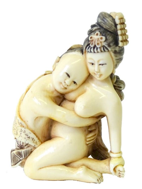 Appraisal: Chinese Carved Ivory Netsuke Erotica Figure One Chinese Carved Ivory