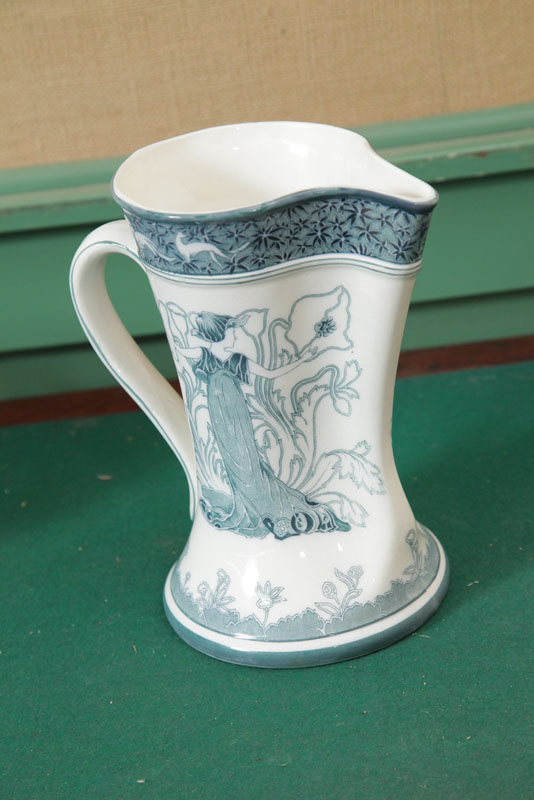 Appraisal: BUFFALO POTTERY PITCHER Blue and white transfer pitcher in ''Gloriana''