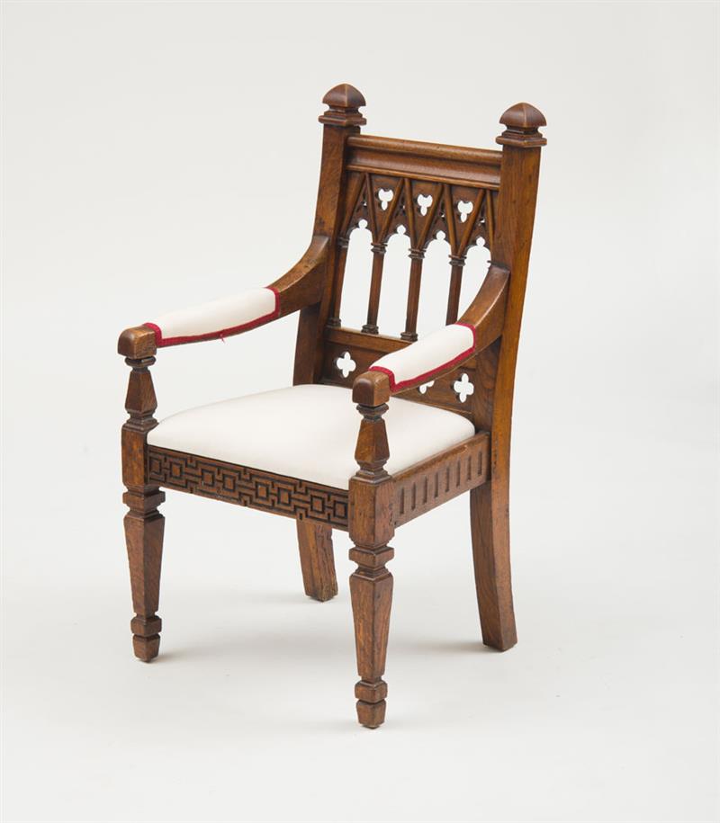 Appraisal: ENGLISH OAK GOTHIC ARMCHAIR Circa x x in Estimate -