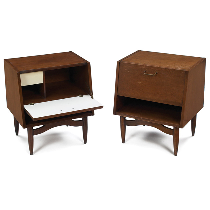 Appraisal: s Modern nightstands pair walnut each with drop-front door which