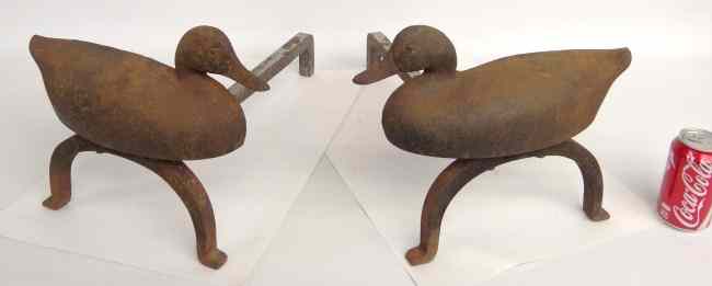 Appraisal: Pair cast iron duck andirons Stamped ''Richard Clancey'' '' W