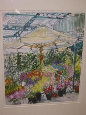 Appraisal: SELINA THORPE Flower Stall Paris oil pastel signed label verso