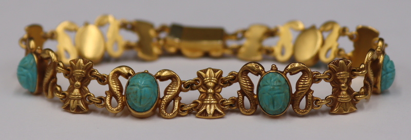 Appraisal: JEWELRY EGYPTIAN REVIVAL KT GOLD AND TURQUOISE Bracelet Egyptian Revival