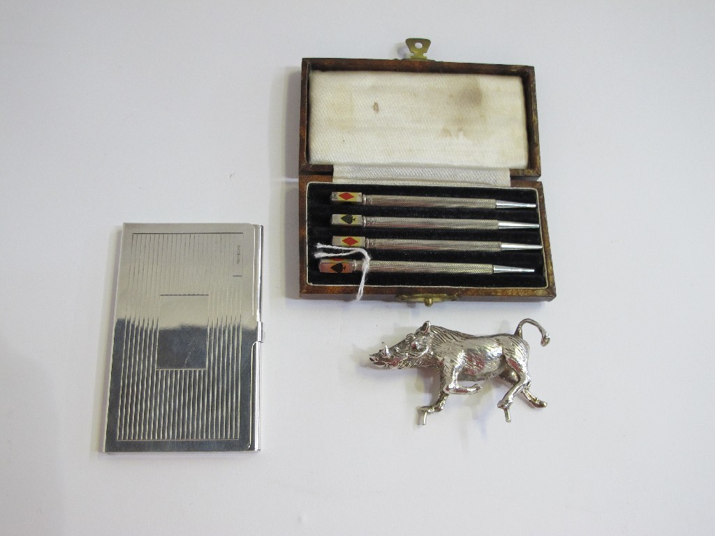 Appraisal: A lot comprising a cased set of silver bridge pencils