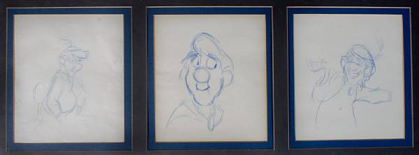 Appraisal: Three Walt Disney rough animation drawings from The Black Cauldron