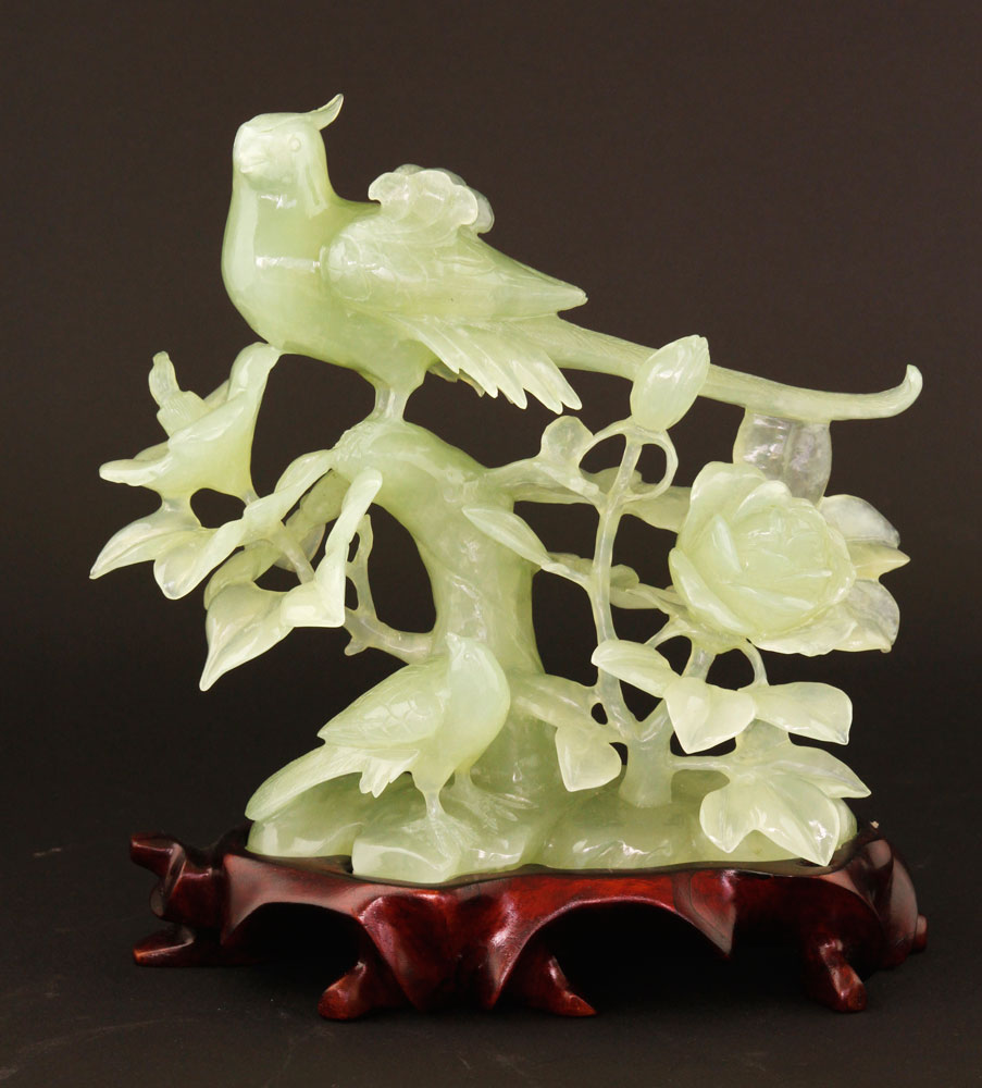 Appraisal: - Chinese Jade Figure of Birds Chinese carved figure of