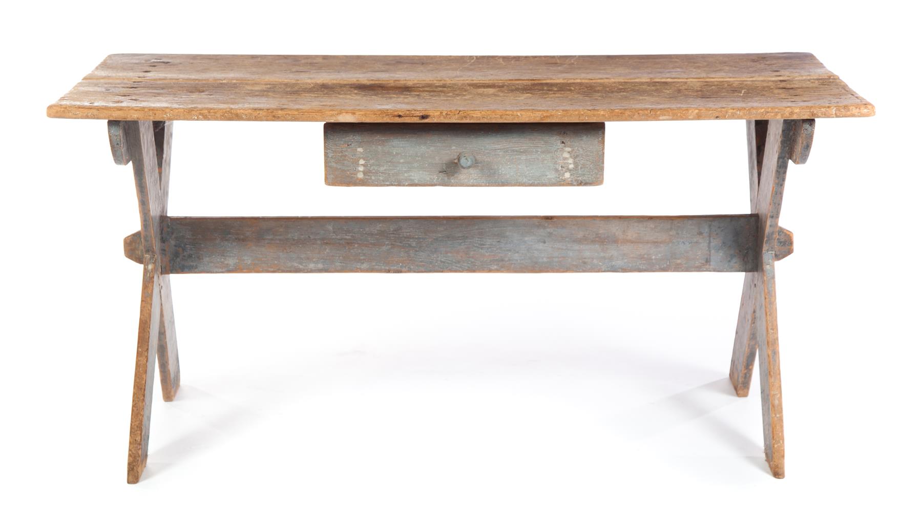 Appraisal: NEW ENGLAND SAWBUCK TABLE Mid th century pine Two board