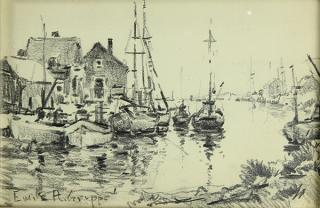 Appraisal: Drawing Emile Gruppe Emile Gruppe American - Boats in the