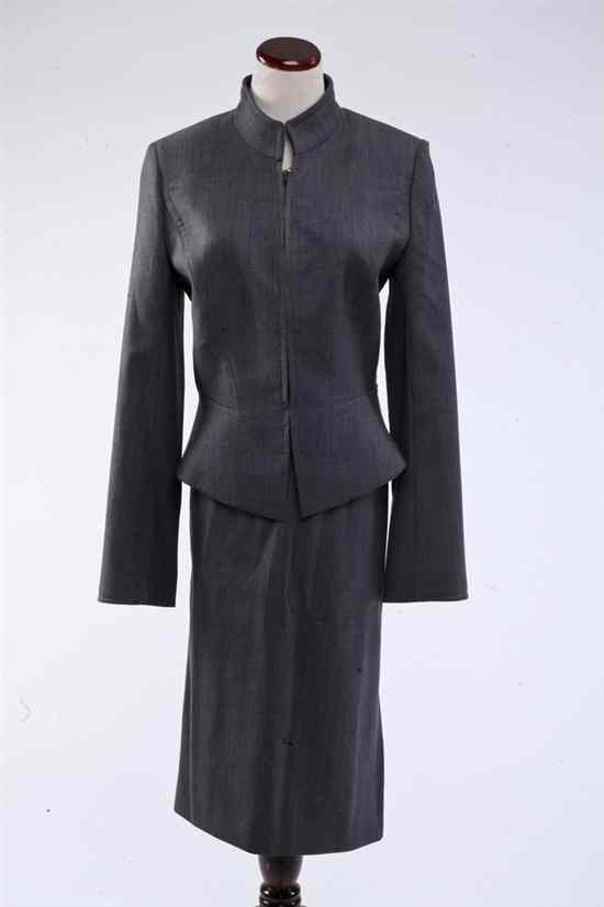 Appraisal: THIERRY MUGLER COUTURE GREY SKIRT SUIT Size Mandarin collar jacket