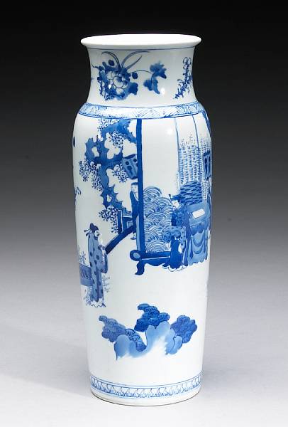 Appraisal: A Transitional style blue and white porcelain sleeve vase Painted