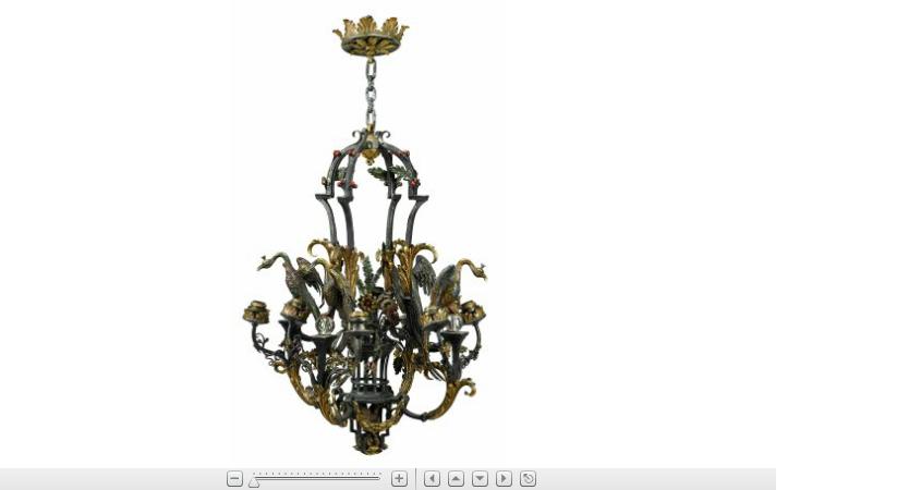 Appraisal: Unusual Continental cold painted bronze and glass mounted birdcage chandelier