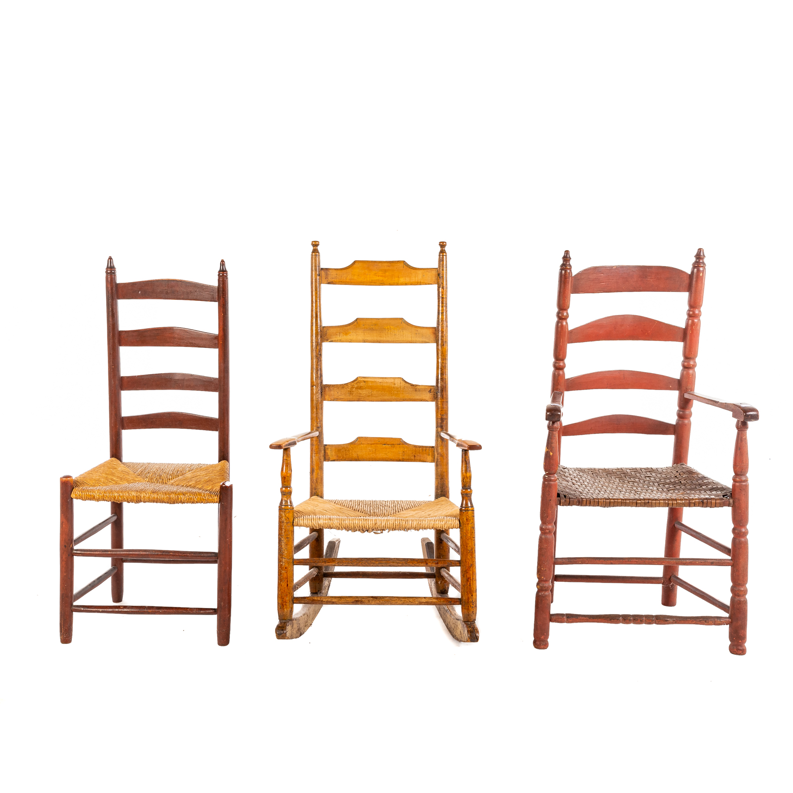 Appraisal: THREE AMERICAN CHAIRS th century comprising a maple rush seat