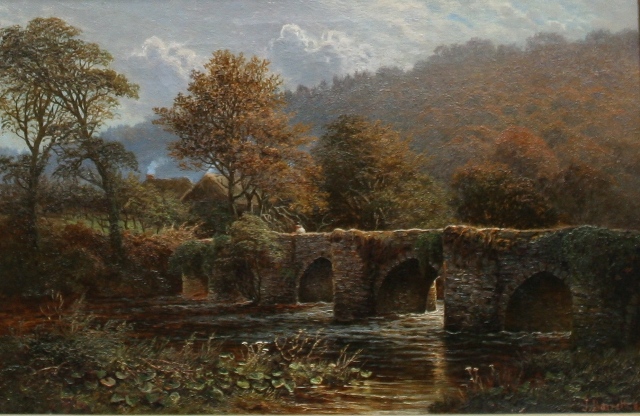 Appraisal: John Barrett Untitled Landscape with Stone Bridge oil on board