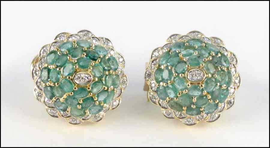 Appraisal: PAIR OF EMERALD DIAMOND AND KARAT YELLOW GOLD EARCLIPS round