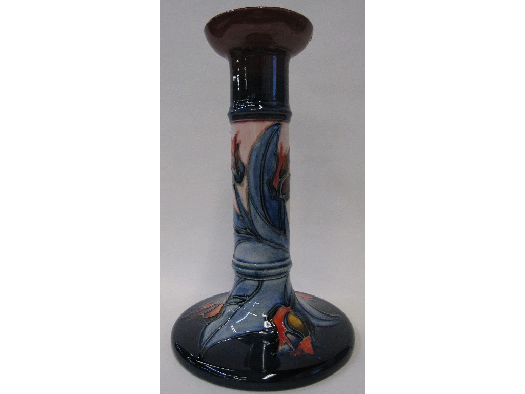 Appraisal: Modern Moorcroft candlestick with tubelined decoration of rosebuds tall