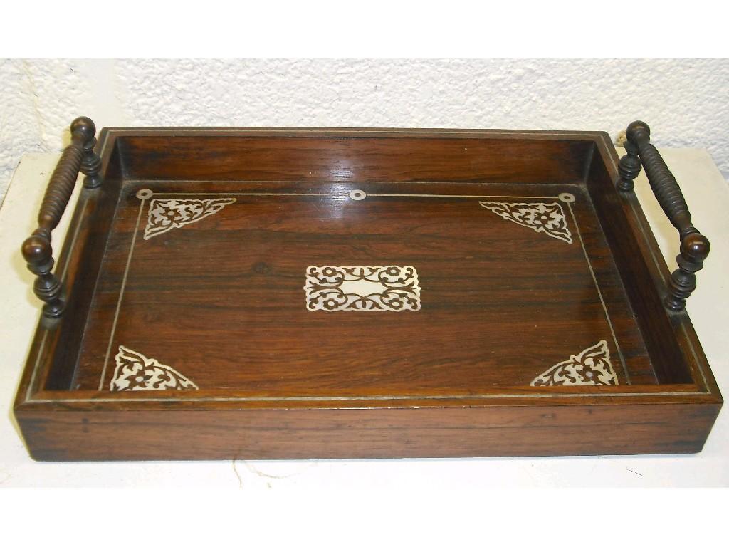 Appraisal: Small Victorian rosewood tea tray with mother of pearl geometric