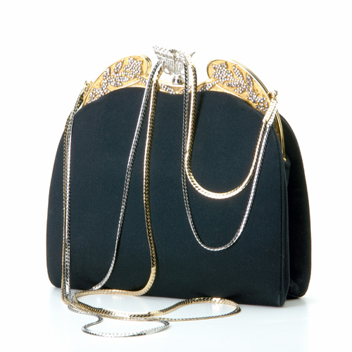 Appraisal: Judith Lieber black satin evening bag rigid gold and silver