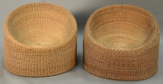 Appraisal: Pair of round wicker bean bag style chairs Pair of