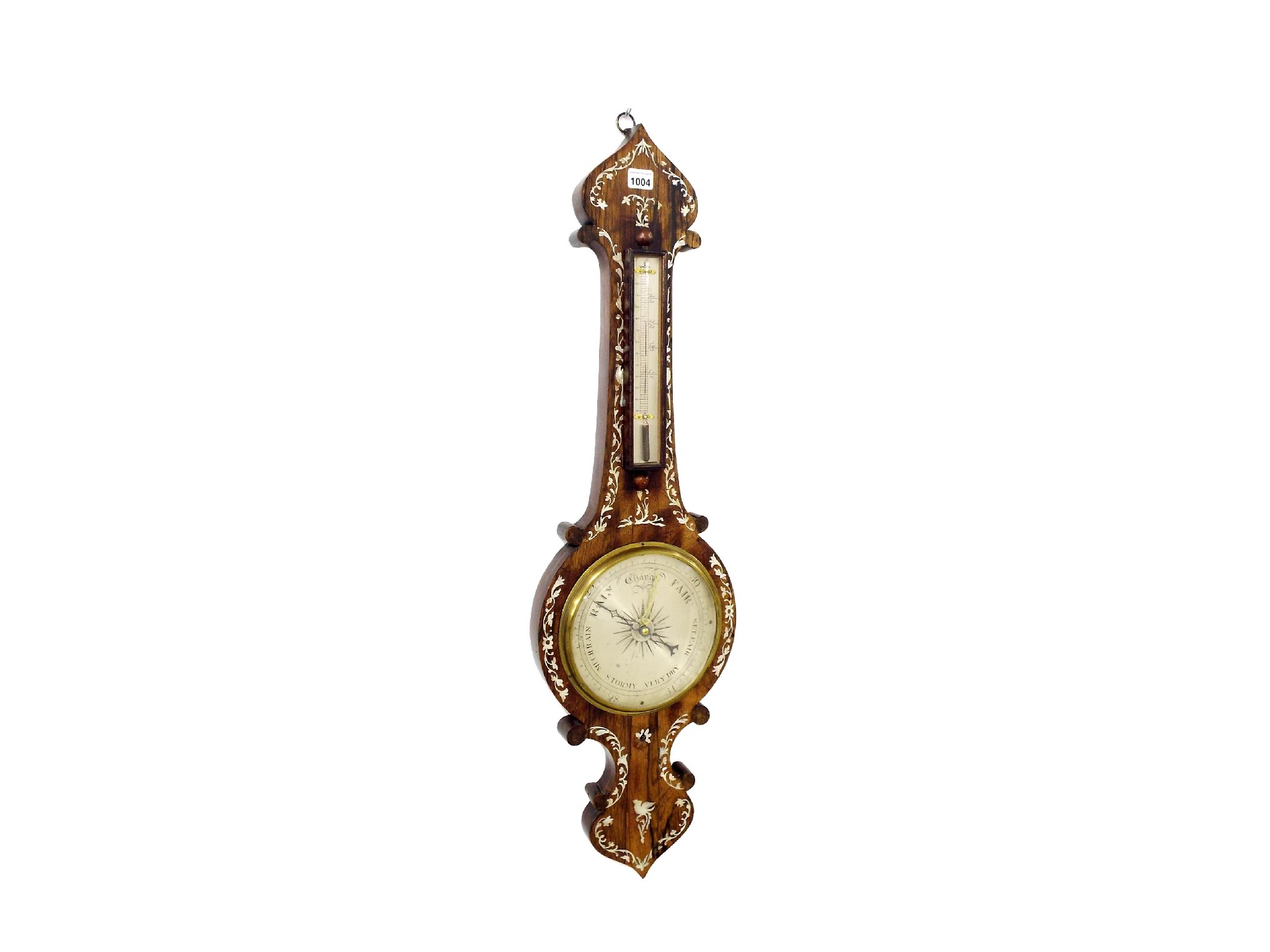 Appraisal: Rosewood banjo thermometer barometer the silvered dial within a mother