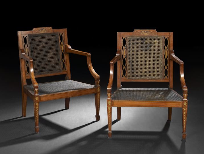 Appraisal: Pair of Edwardian Satinwood Armchairs ca in the Adam taste