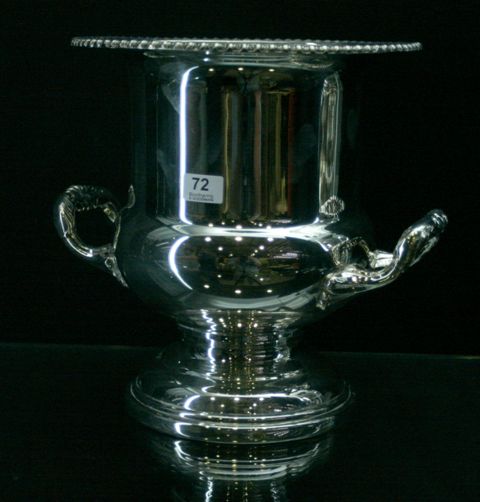 Appraisal: A silver plated twin handled urn shaped wine cooler by