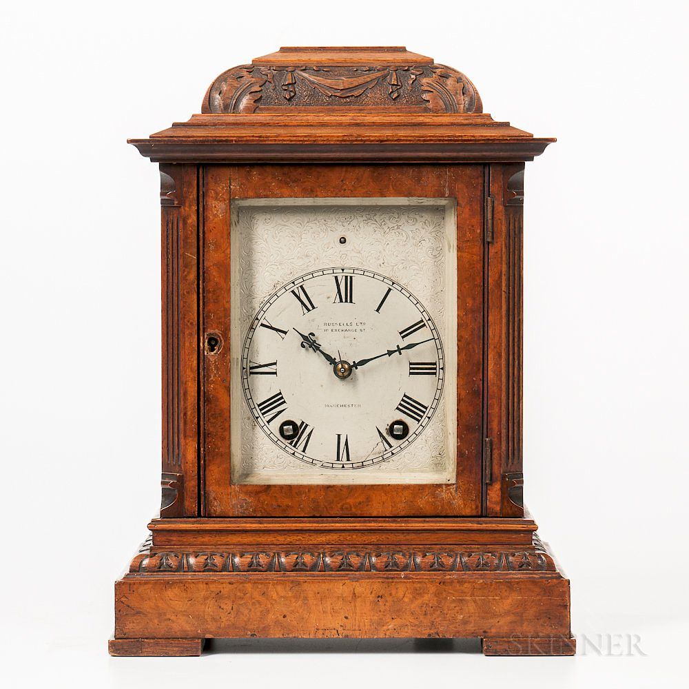 Appraisal: Lenzkirck Burl Walnut Dual-chime Quarter-hour Bracket Clock Lenzkirck Burl Walnut