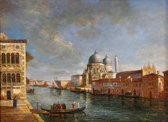 Appraisal: Vincci Venice canal landscape signed oil on board h w