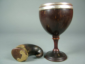 Appraisal: A th century coconut pedestal goblet with Old Sheffield Plate